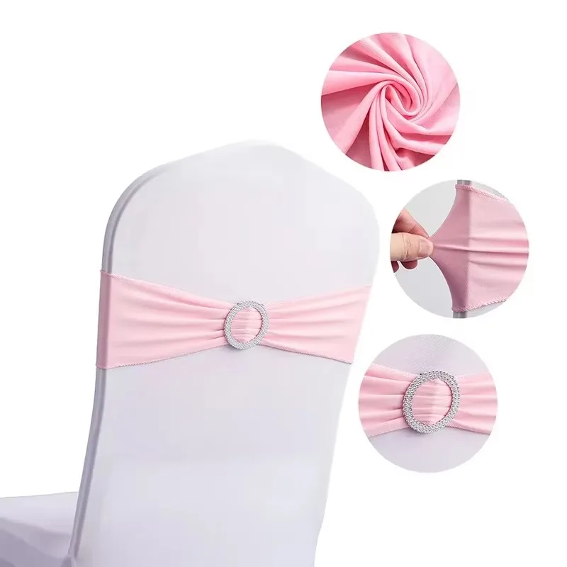 

10pcs Spandex Stretch Chair Sashes Bows Elastic Chair Cover Bands Ties with Buckle Slider for Wedding Party Reception Ceremony