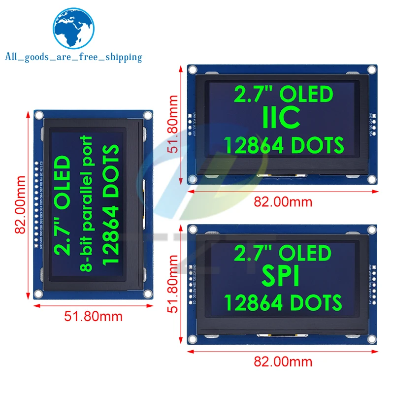 TZT 2.7 Inch OLED LCD Display 128x64 Drives SSD1327 IIC / SPI / 8-bit Parallel Port For Arduino