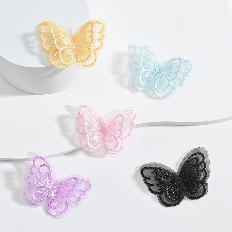 10 Stück 4,5x4cm Doppelschichtige Bestickte Schmetterlings-Stoffaufnäher Bunte Netz-Applikationen für DIY-Näh- und Bastelarbeiten Kopfbedeckungs-Accessoires – Detail 5