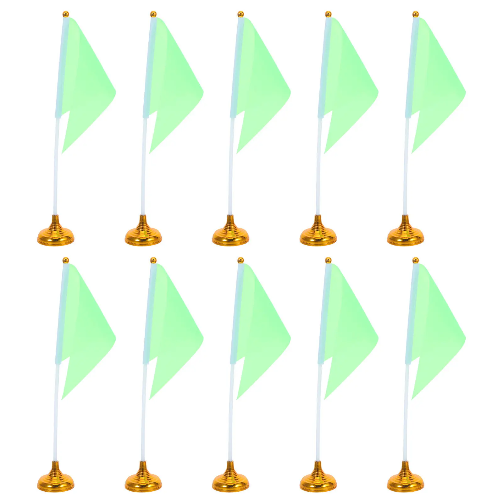 10Pcs Table Flag Blank Green Triangle Solid Color Desktop Flag Base Stable Office Home Decor DIY Party Festival Display