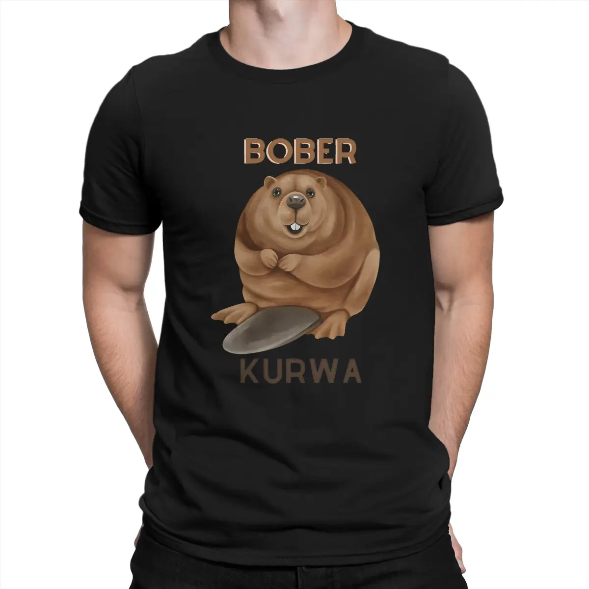 Men's T-Shirts Laughing Beaver Watercolor Vintage Cotton Tees Short Sleeve Kurwa Bobr Bober T Shirt O Neck Tops Summer