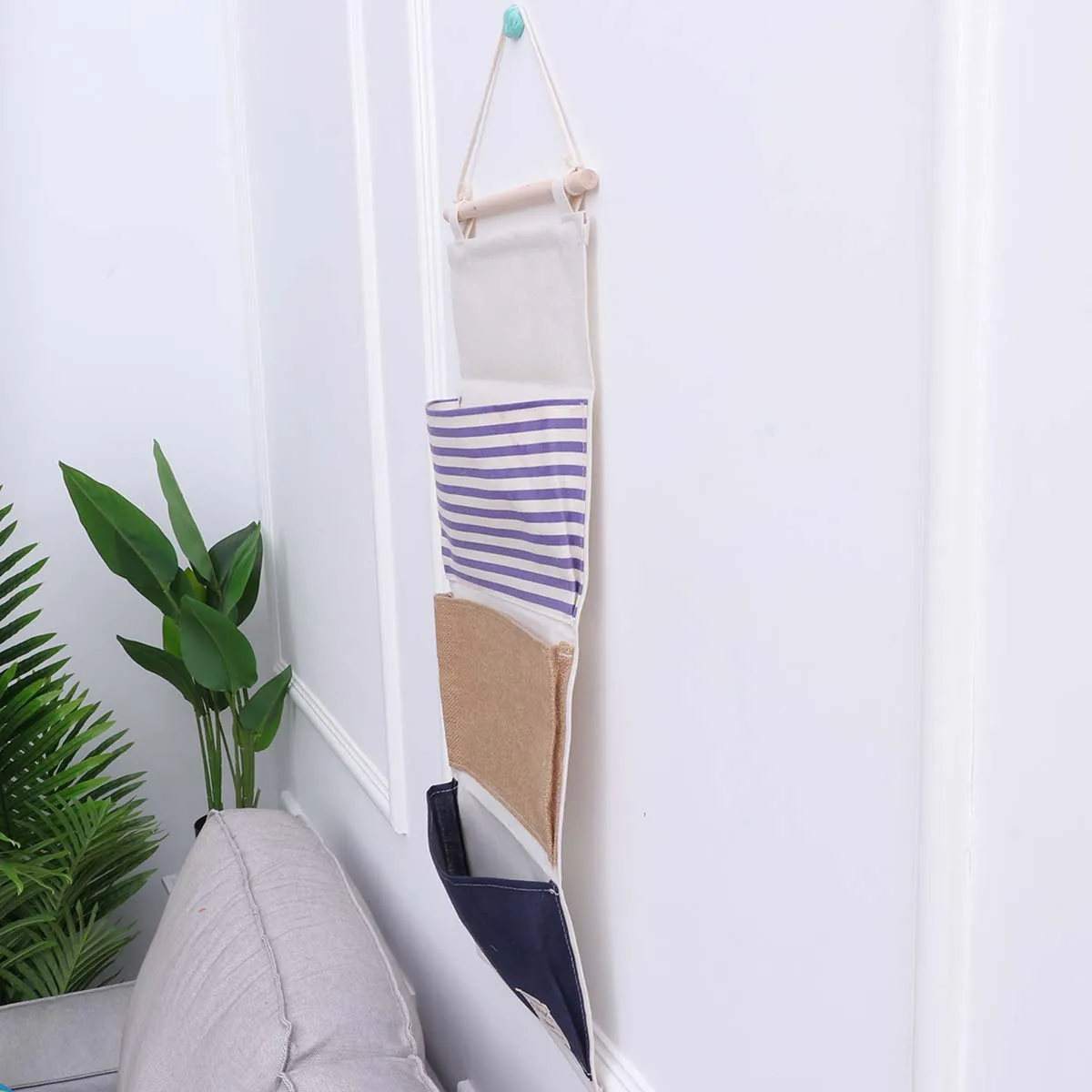 

3 Pockets 3 Pockets Storage Bag Hanging Storage Bag Cotton Linen Waterproof Organizer For Bathroom Kitchen Door Closet Red