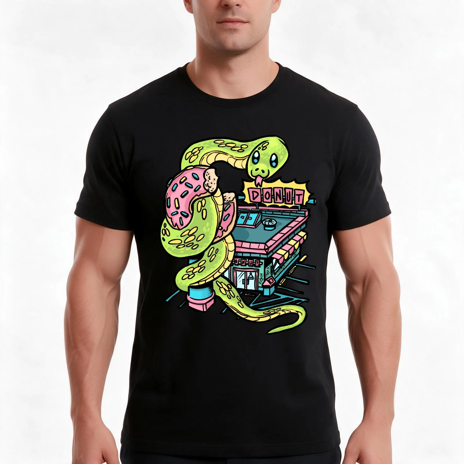 Donut Hole T-Shirt, Summer Casual Cotton Tee, Oversized Streetwear Tops, Vintage Graphic Print, Loose Fit Short Sleeve