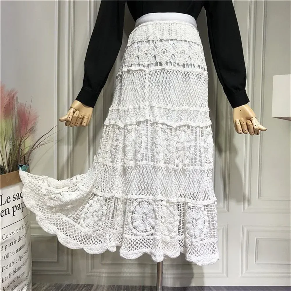 Bohemian High Waist Crochet Skirts Female Summer Falda Sexy Mujer Dropship Beach Long Skirts for Women Hollow Out Ladies A-line