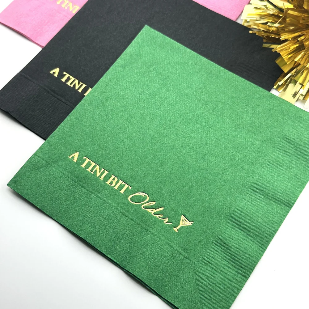 

A Tini Bit Older Napkins, Martini Themed Birthday Party Cocktail Napkins, Hot Foil Stamped Beverage Dinners Napkin, 50Pcs