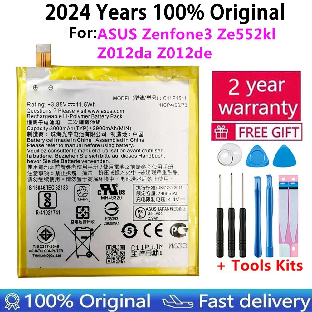 

100% Original High Capacity C11P1511 Battery For ASUS Zenfone 3 Zenfone3 Ze552kl Z012da Z012de 2900mAh Batteries Bateria+Tools