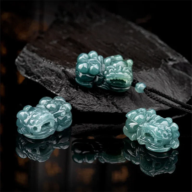 

Jiale/Hand-Carved/Natural Jade Blue Water Small Overlord Pixiu Emerald Necklace Pendant Fine Jewelry Accessories Men Women Gifts