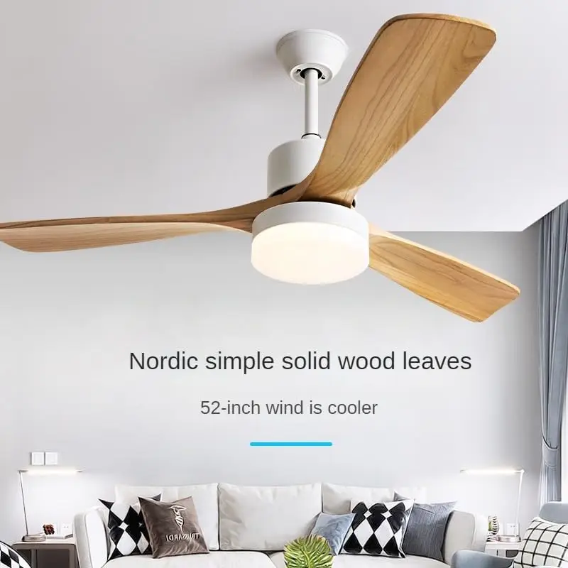 ventilador de teto nordico de madeira macica com luz ventilador decorativo interior quiet dc motor wind home chandelier velocidades 01