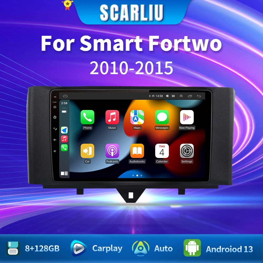 

SCARLIU Carplay Android System Car DVD Multimedia Player For Mercedes/Benz Smart Fortwo 451 2011 2012 2013-2015 WiFi Radio GPS