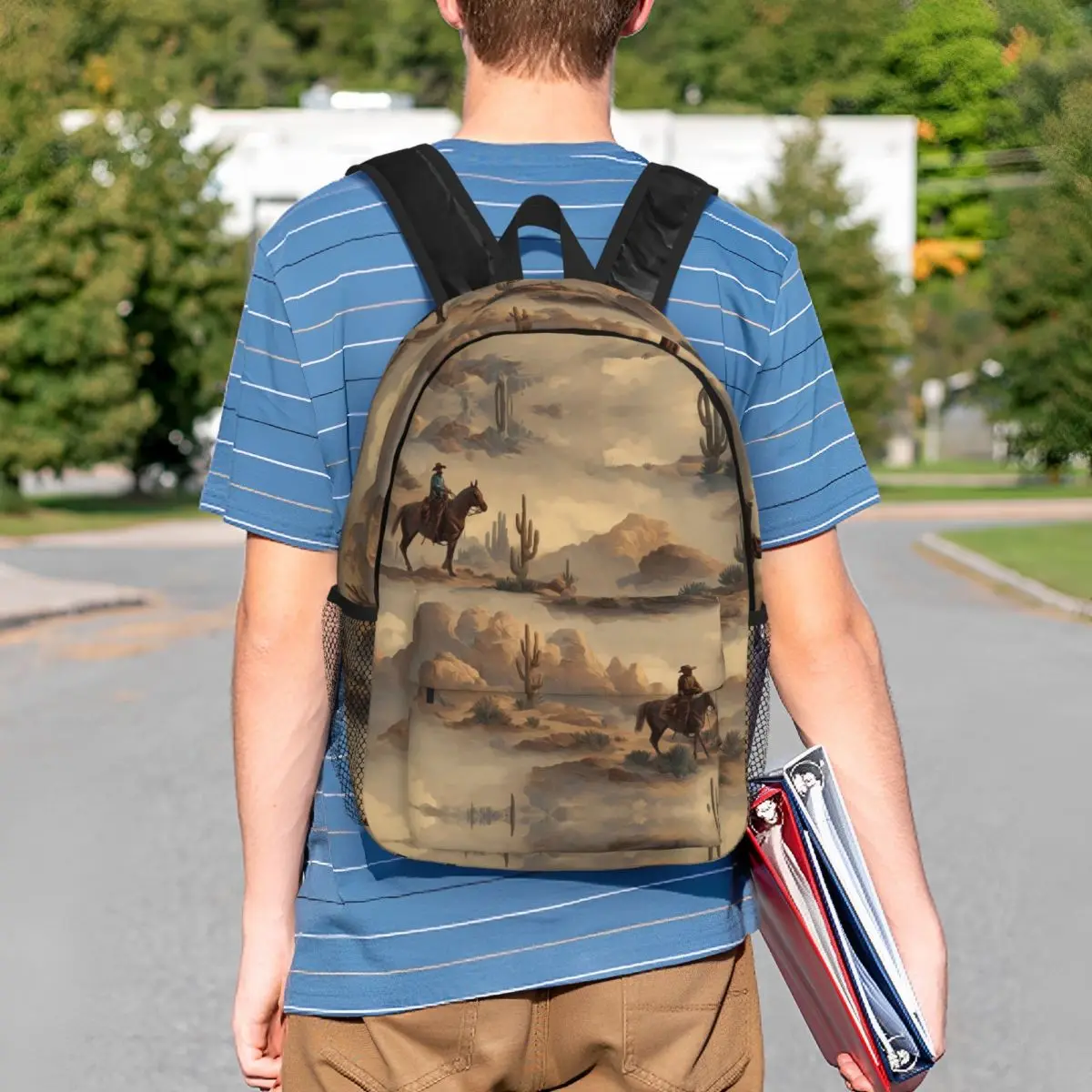 Cowboy In Desert Western Landscape Pattern Backpack Student Boys Girls BookBag Men Women School Bag Computer Shoulder Bags