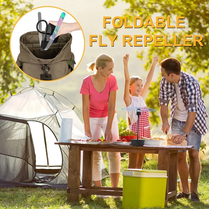 AT43-Fly Fans For Tables Portable Tabletop Fly Spining Fan Outdoor With Hook Bug Repellent Retractable Fly Fans