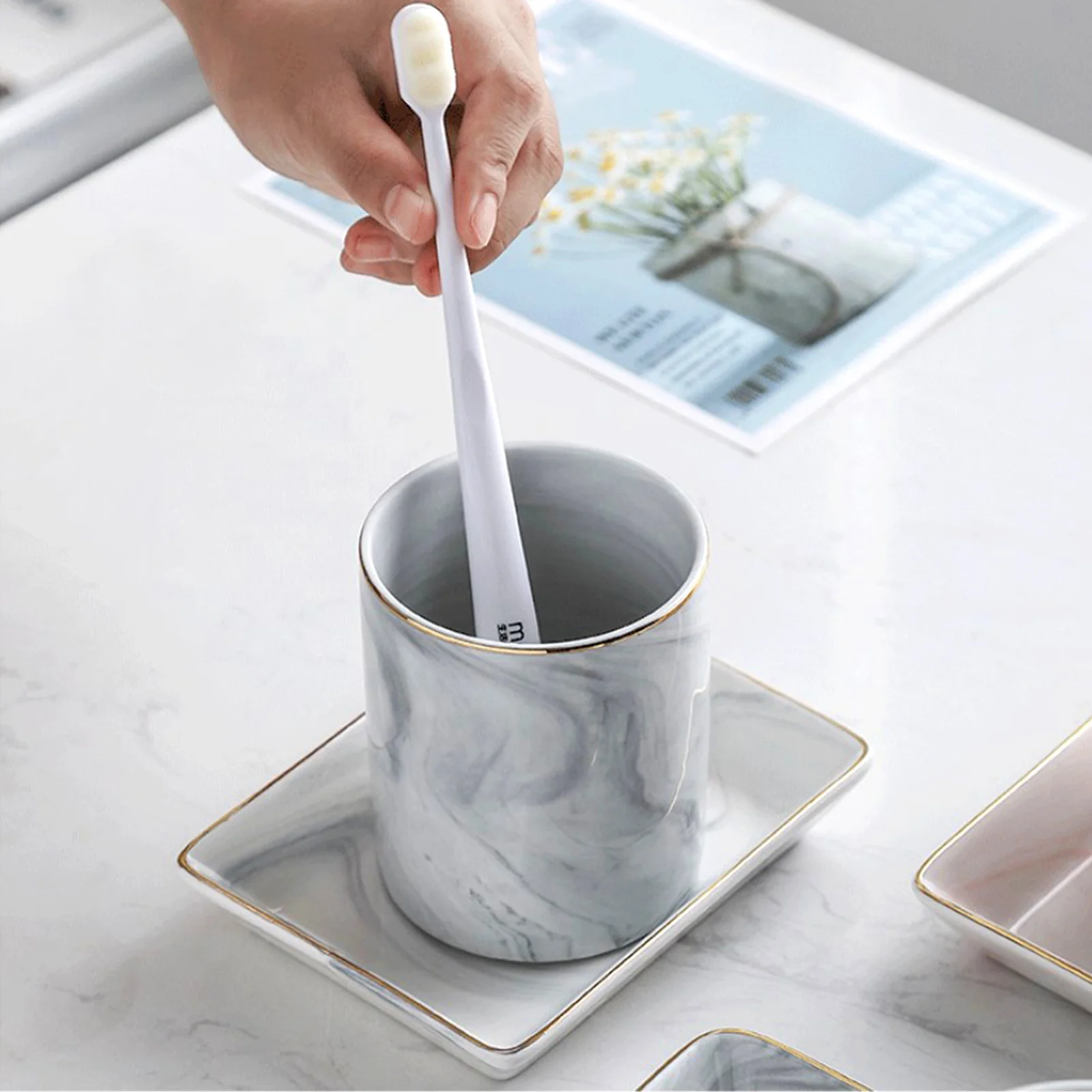 

Marbling Ceramic Storage Tray Rectangular Jewelry Organizer Gold Rim Elegant Jewelry Display Plate Bathroom Soap Tray Marble