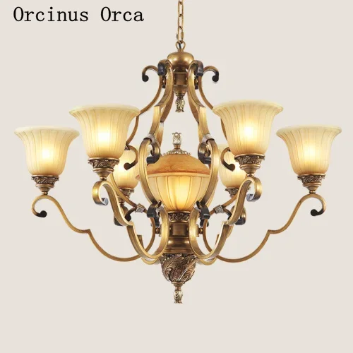 

European retro golden chandelier living room dining room bedroom American idyllic LED resin Chandelier free shipping