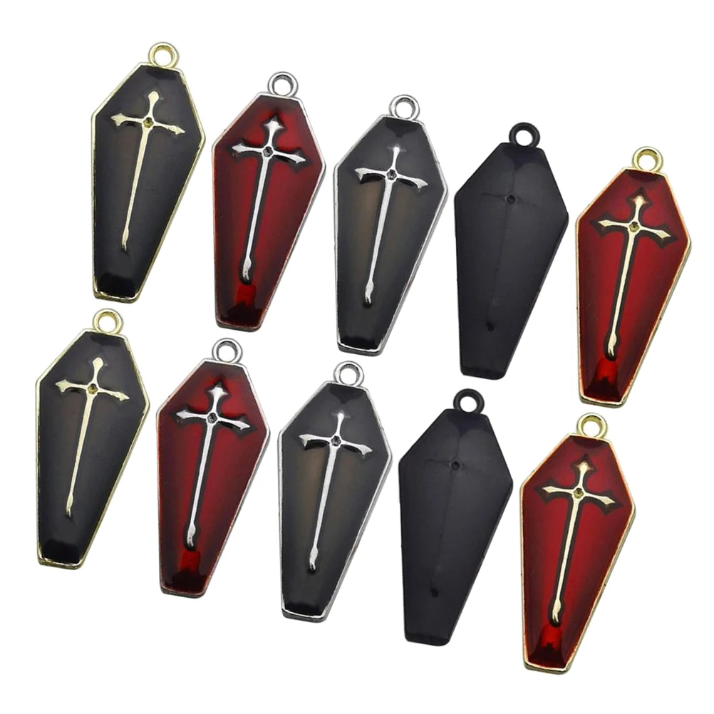 

10 шт. разноцветные подвески в виде креста-труна из сплава, готические подвески на Хэллоуин, принадлежности для самостоятельного изготовления ювелирных изделий, висячие украшения