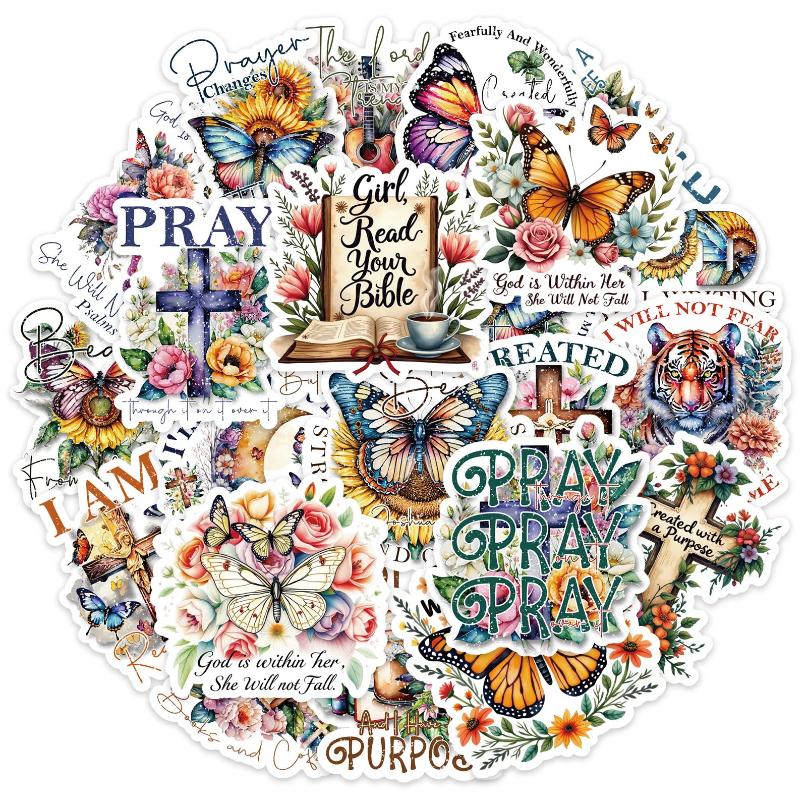 50 قطعة من ملصقات الكتاب المقدس على شكل فراشة يمكنك صنعها بنفسك لتزيين مجلة الهاتف المحمول وعبارة يسوع ملصق نص ملهم لمستلزمات القصاصات