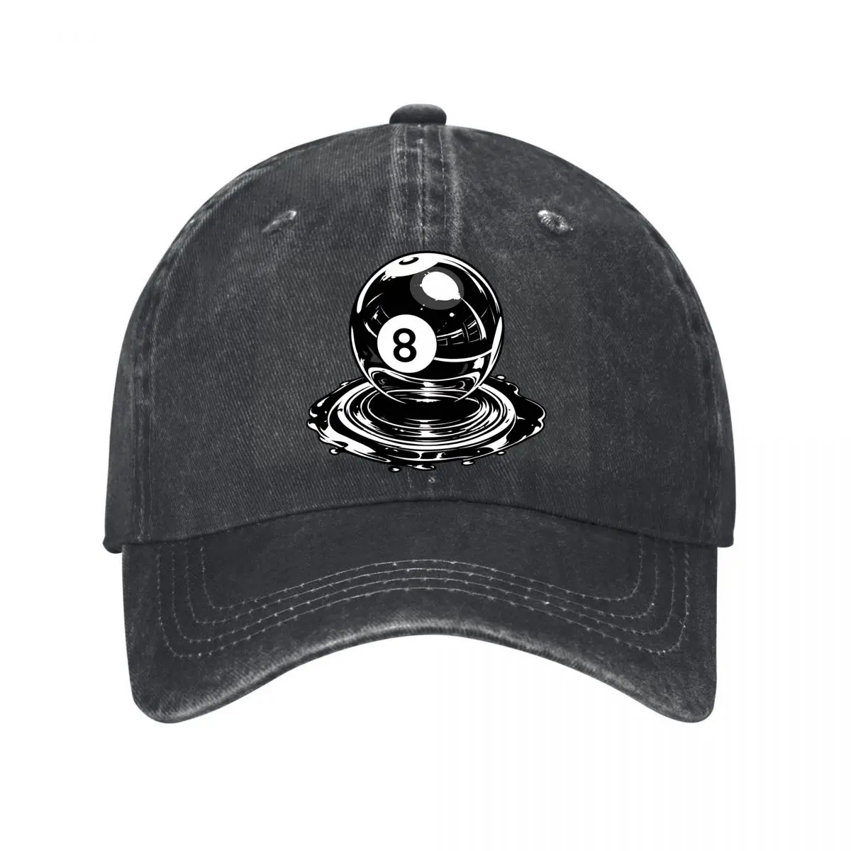 Black Eight Ball Pool Splash Retro Graphic Washed Baseball Cap Outdoor Hat
