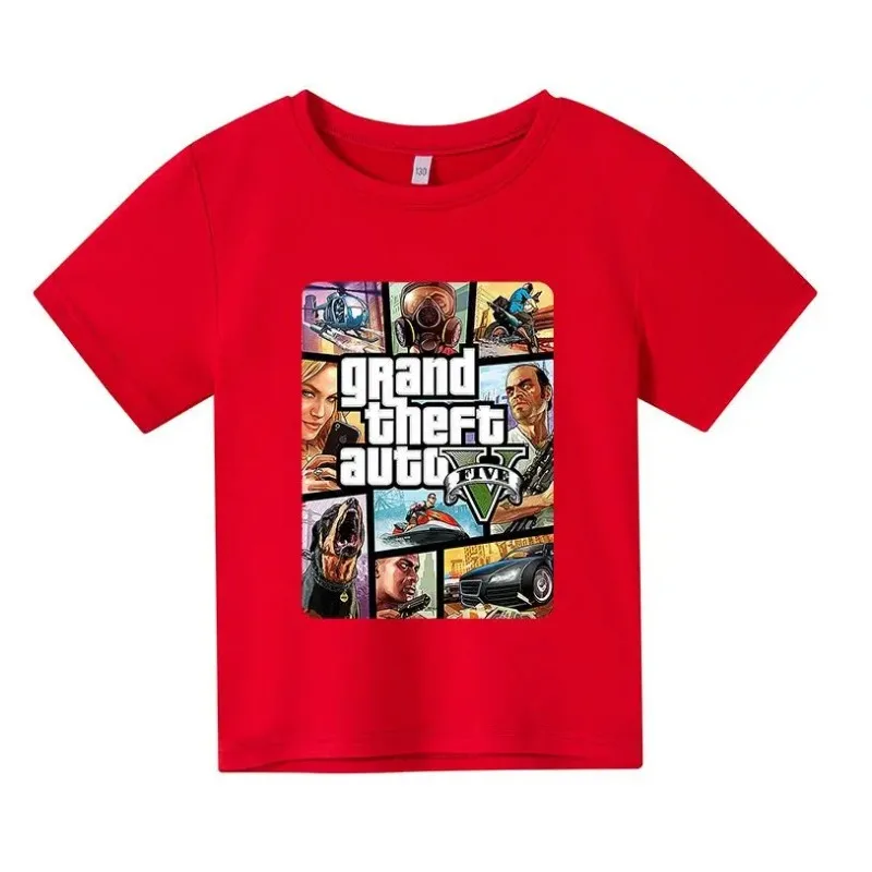 เสื้อยืดลาย GTA 5ในฤดูร้อนเด็กชายสำหรับเด็กผู้หญิงเสื้อยืดพิมพ์ลายสีสันสดใส GTA5สุดเจ๋งสำหรับตลกเสื้อผ้า