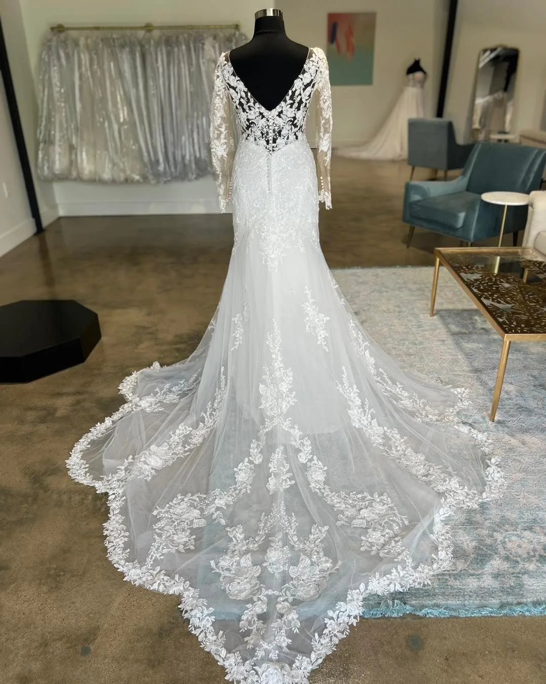 تخصيص شير الرقبة الدانتيل يزين حورية البحر خمر فستان الزفاف Vestido De Casament عارية الذراعين طويلة الأكمام زي العرائس #2