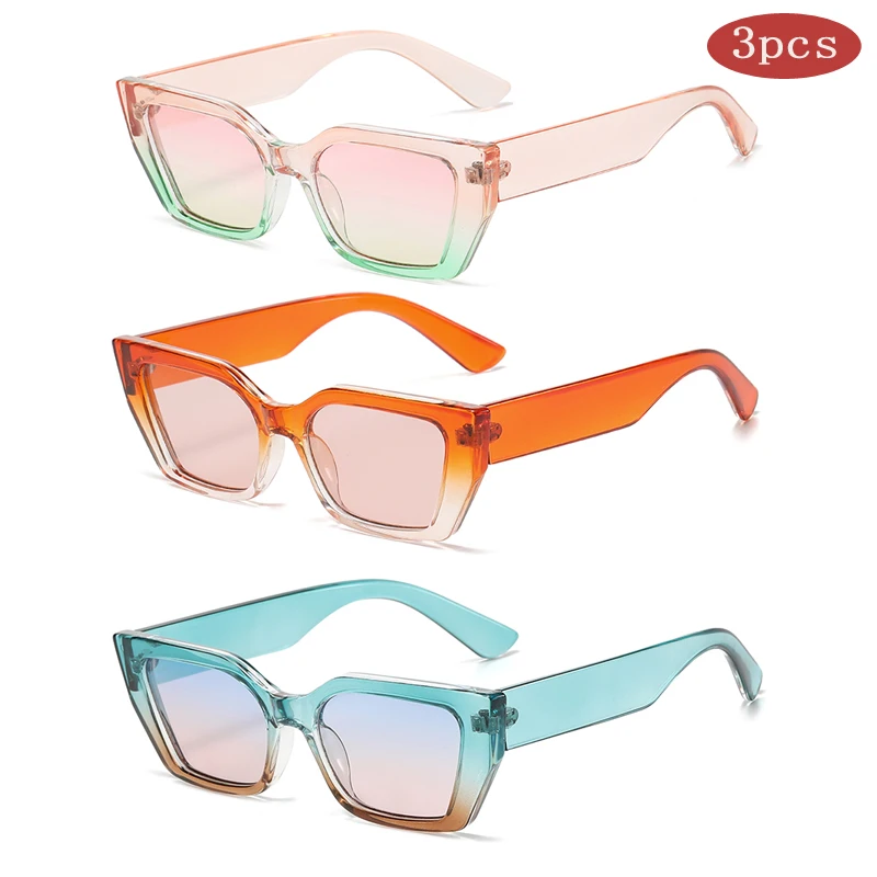 Hiking 3pcs Small Frame Cat Eye Anti Light Glasses Outdoor Casual Sunshade Eyeglasses Trend Gradient Sea Salt Wear Glasses