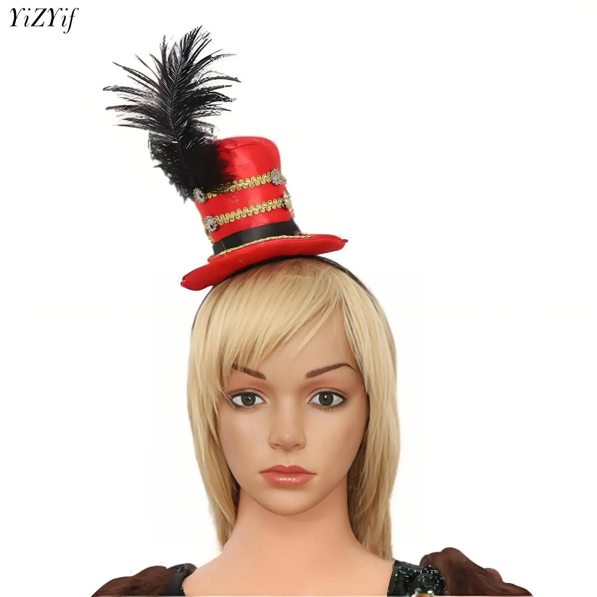 Steampunk Mini Top Hat Fascinator Kid Girls Circus Ringmaster Feather Hat Headwear Halloween Carnival Headband Feather Top Hat