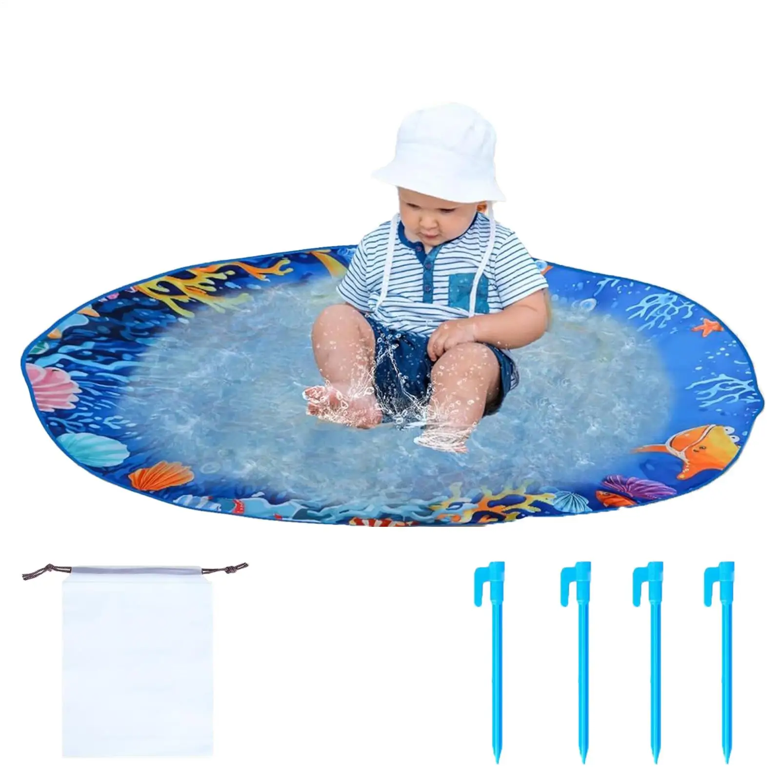150cm Beach Kiddie Pool Beach Puddle Wading Pools with Carrying Bag Waterproof Outdoor Water Play Sand Toy for Picnic Travel