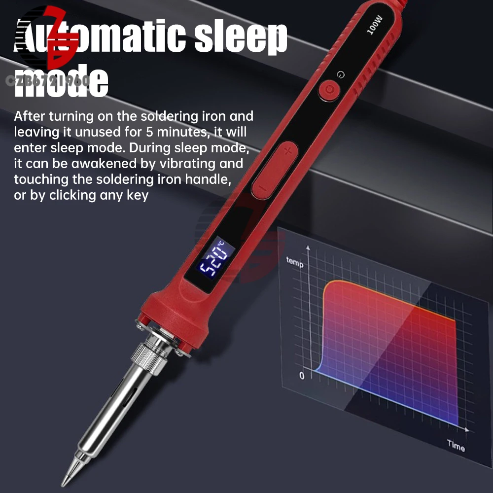 100W Electric Soldering Iron Protable Digital Temp Adjustment Automatic Sleep Internal Thermal Ceramic Heating Welding Tools