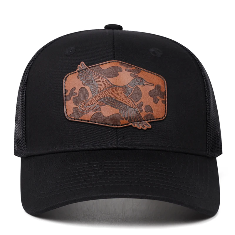 1pc Fashion Truck Hat Wild Goose Leather Label Printed Baseball Hat Outdoor Adjustable Decorative Sunshade Hat Unisex Mesh Hat