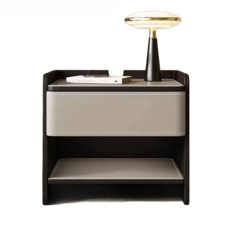 

Italian light luxury simple bedside table new saddle leather minimalist bedside storage cabinet