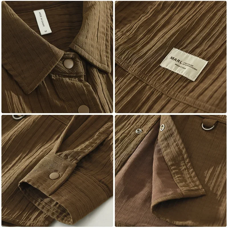 Camisa listrada vintage de manga comprida masculina, blusa casual, lapela simples da moda, rua alta, estilo japonês, primavera, outono, 6801