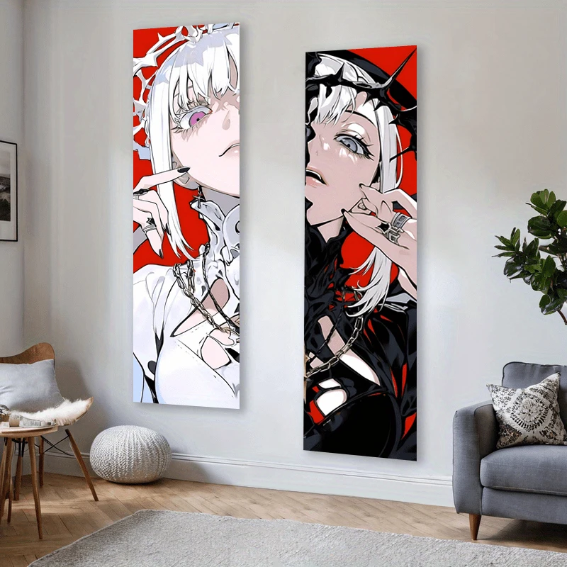 VIKAMA Gothic Anime Wandteppich, Rot-Schwarzer Wandbehang, Horror Art Deco Deko für Schlafzimmer, Goth Raumdekoration