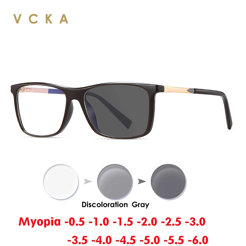 VCKA Men Square Fashion Myopia Glasses TR90 Frame Women Vintage Anti-Blue Light Prescription Custom Optics Eyewear -0.50 to -10