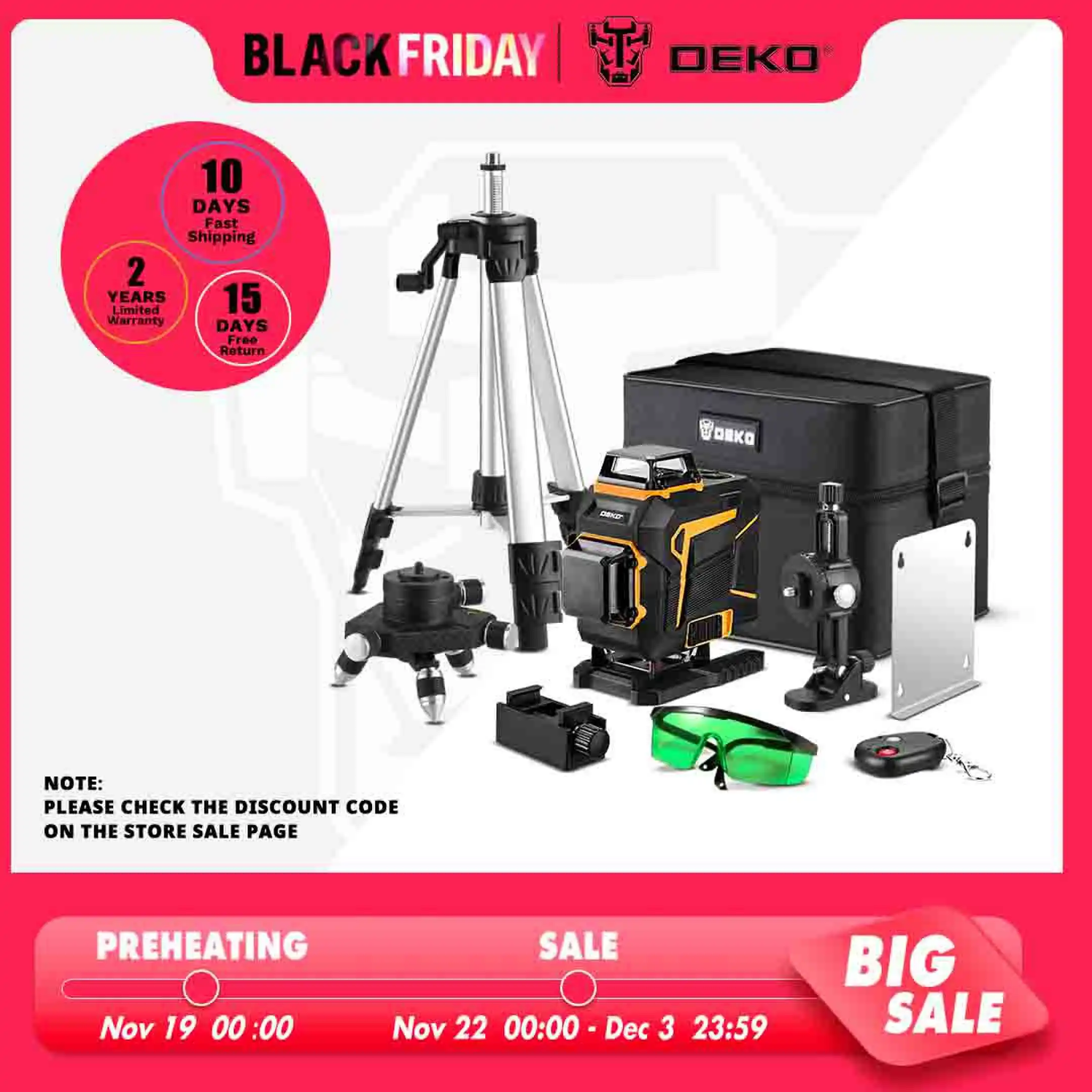 Самовыравнивающийся лазерный уровень DEKO 4D, 16 линий, 360 градусов, горизонтальный и вертикальный поперечный зеленый лазерный луч со штативом, электроинструменты