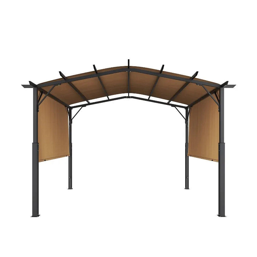 

12x10 ft Outdoor Retractable Pergola with Canopy Arched Top Metal Patio Pergola