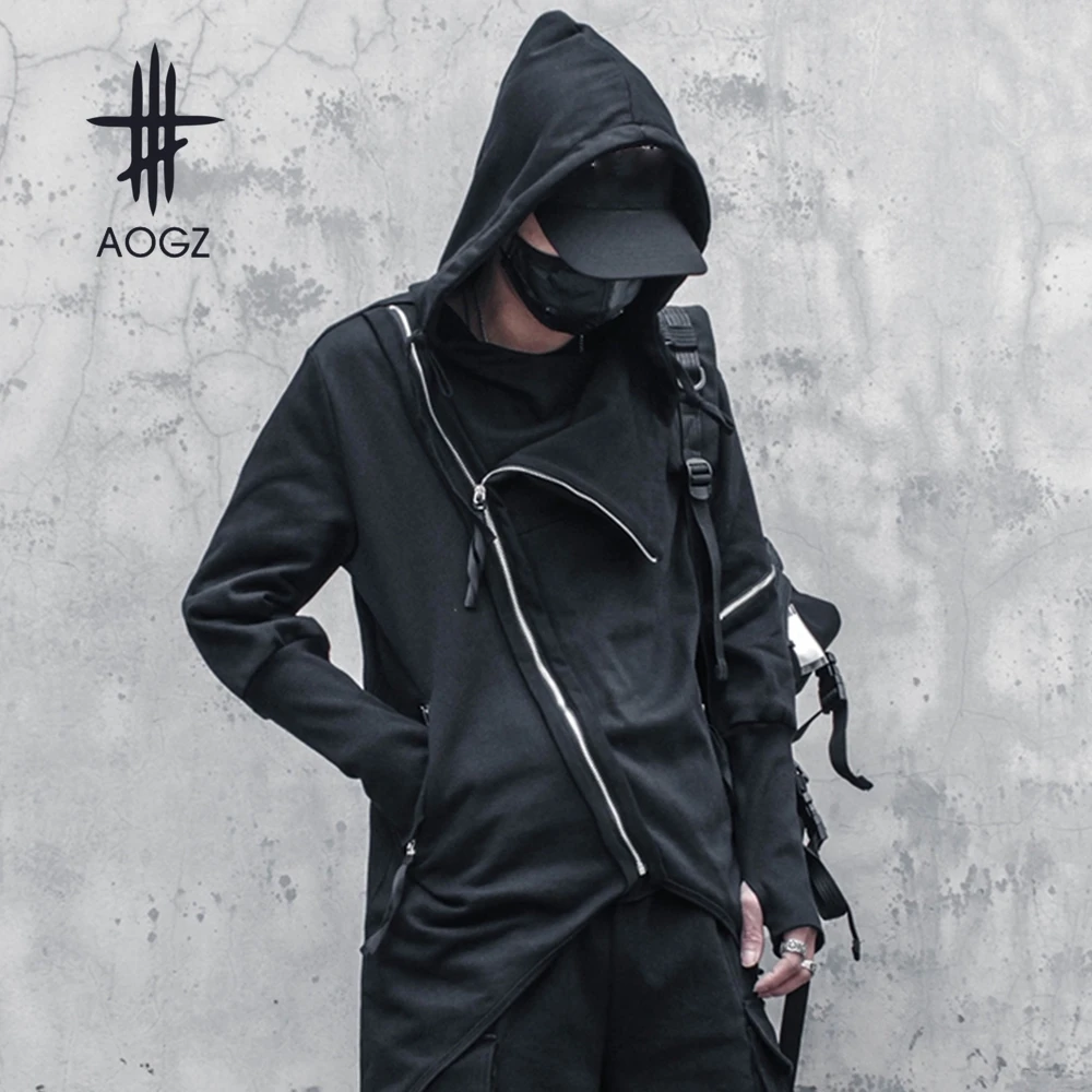 

AOGZ Spring Irregular Zipper Hooded Jackets Men Hip Hop Streetwear Harajuku Punk Clothing Outwear Techwear Jacket Coat Cotton