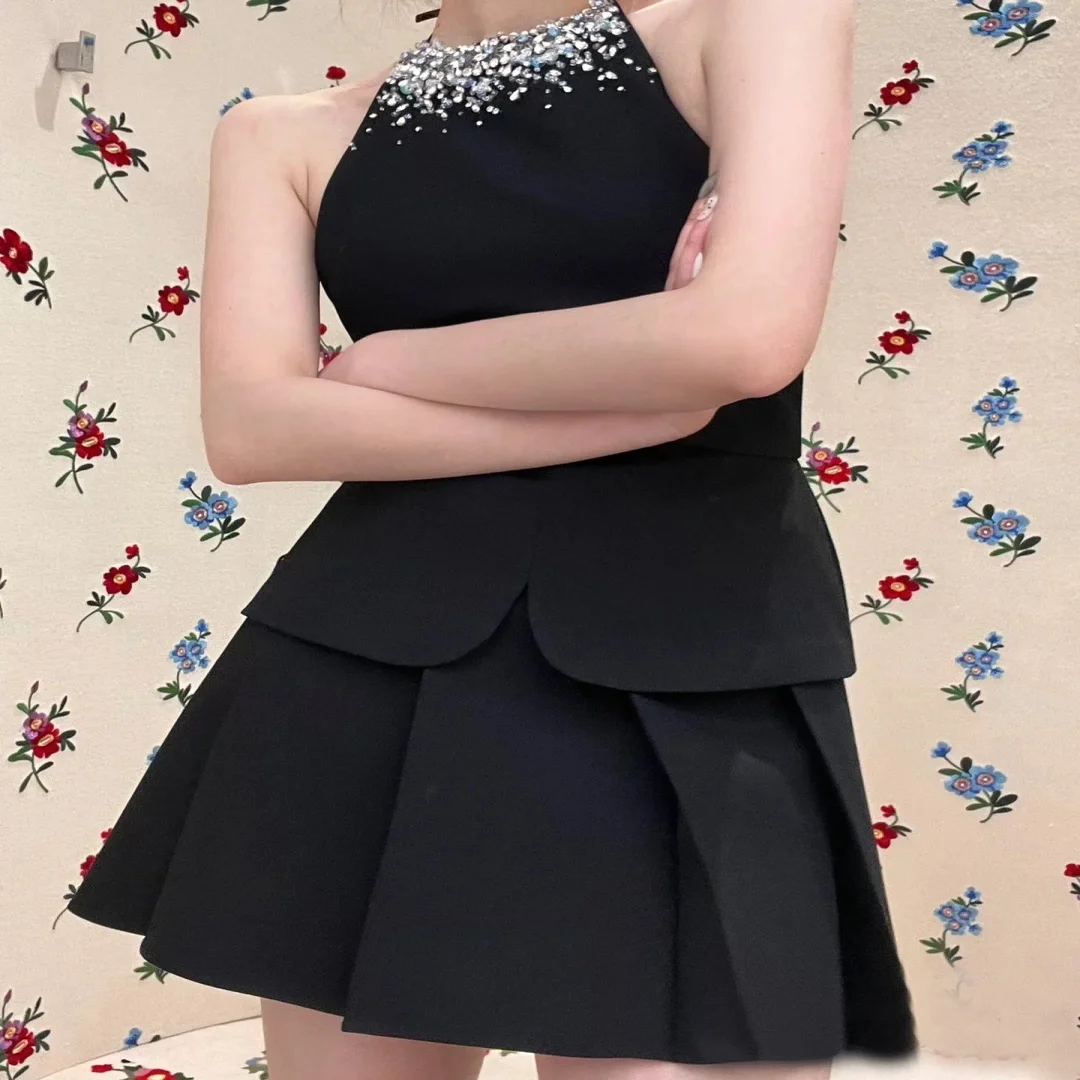 수제 라인스톤 목걸이 허리 조절 가짜 투피스 드레스 여성 패션 가을 2023 폴리에스터 섬유 00% 가운