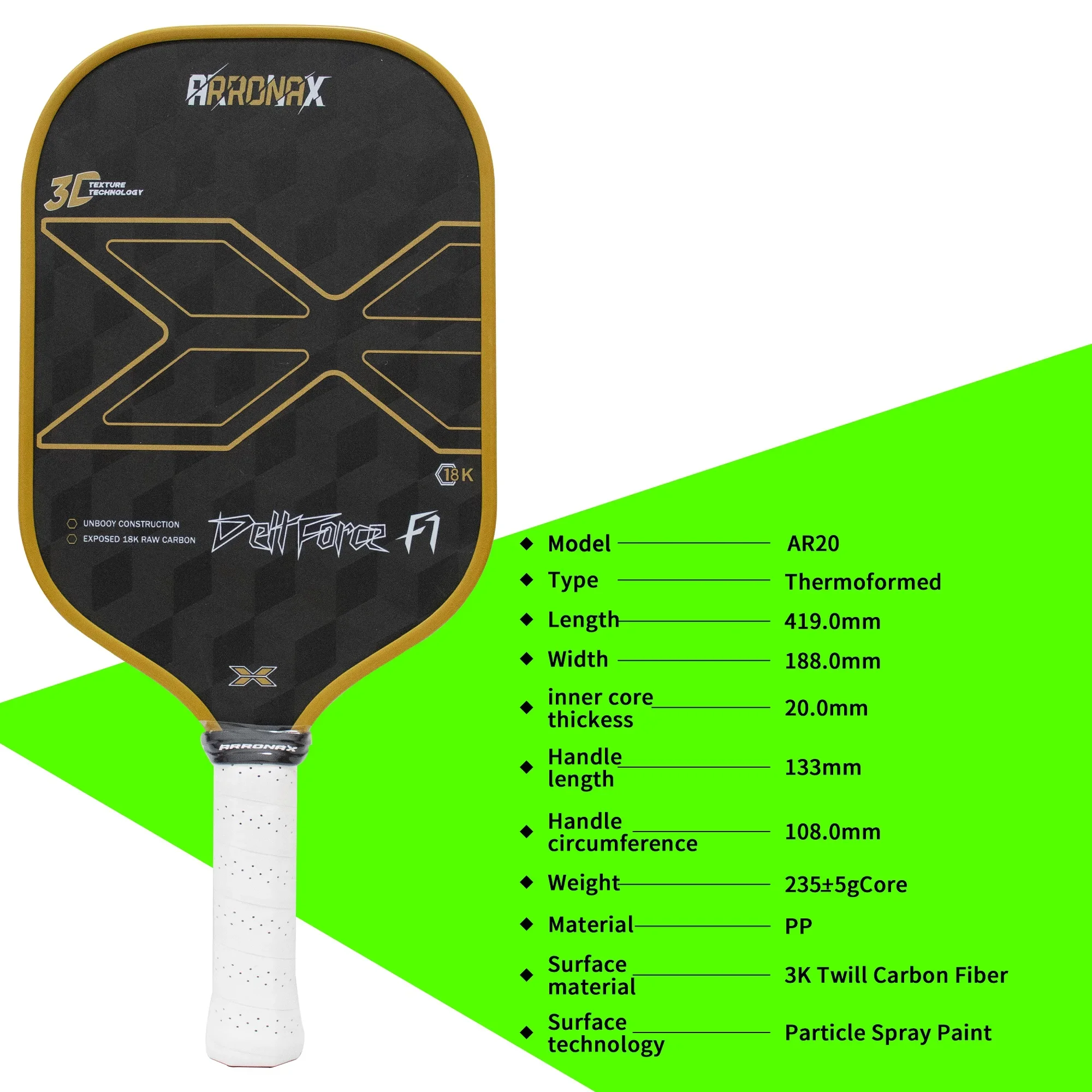 3D 18K Carbon Fiber Thermoformed Pickleball Paddle Set 16mm Racquet Pickle Ball Racket Professional Lead Tape Cover