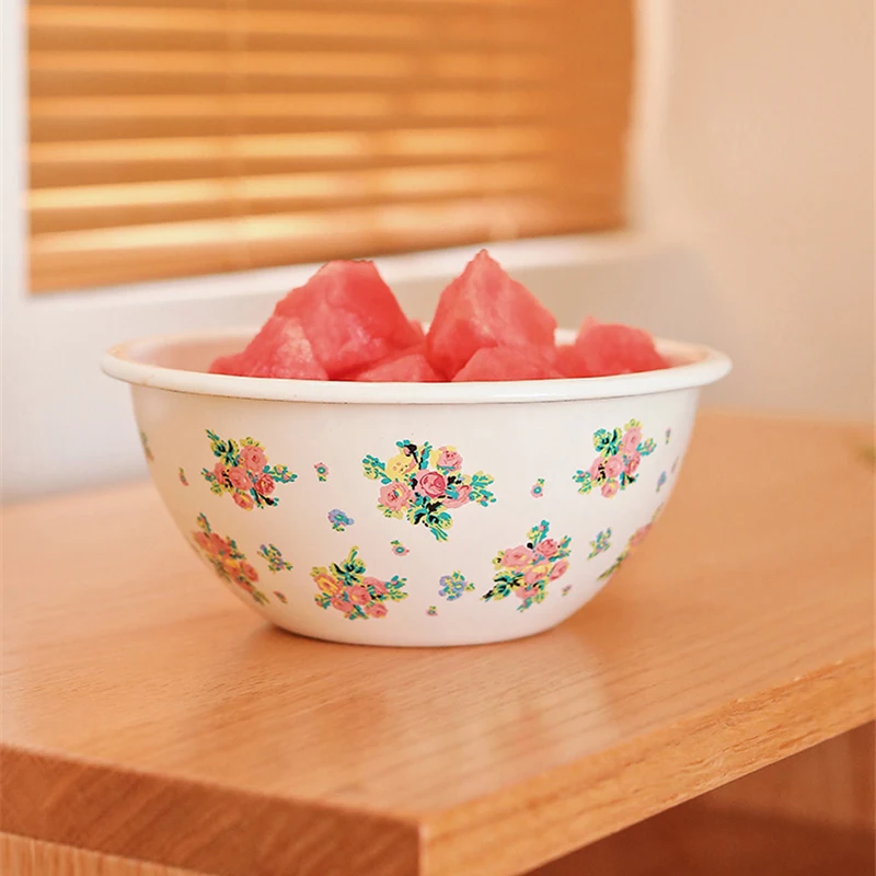 Imagem -03 - Caixa de Armazenamento de Esmalte com Impressão de Flores Caneca de Cozimento Tigela de Medição Lancheira de Piquenique Elegante Organizador de Cozinha Retro