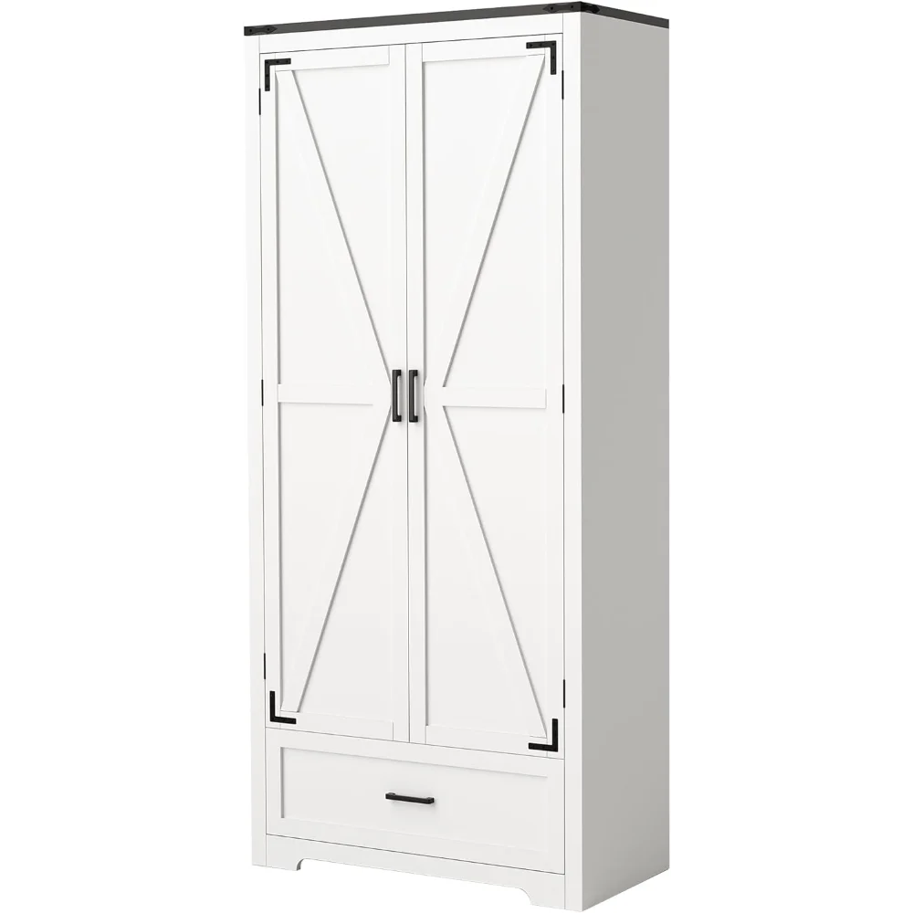 

Pantry Organizers and Storage with 2 Barn Doors, 71" Tall Large Storage Cabinet with Drawers & Shelves, Pantry Cabinet
