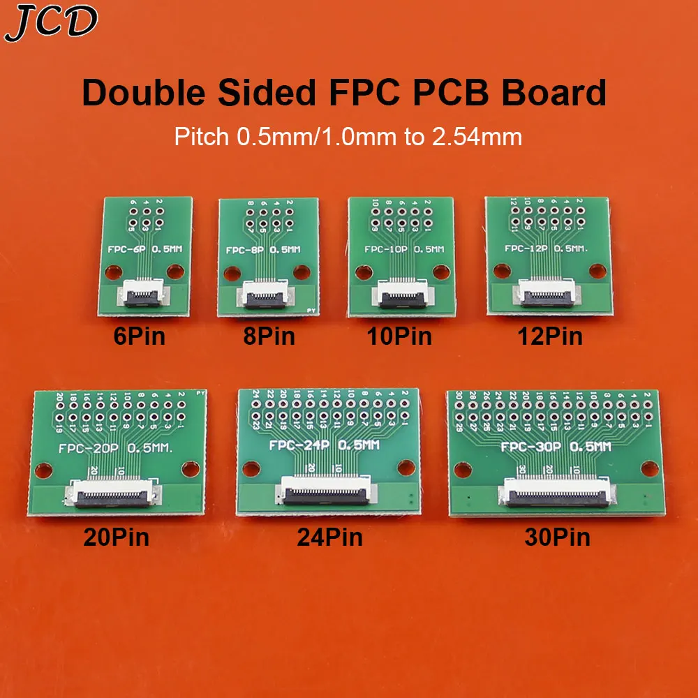 JCD 1Piece Double Sided FPC FFC Flexible Cable Adapter PCB Board Pitch 0.5mm 1.0mm to 2.54mm Connector 6 8 10 12 20 30 24 Pin