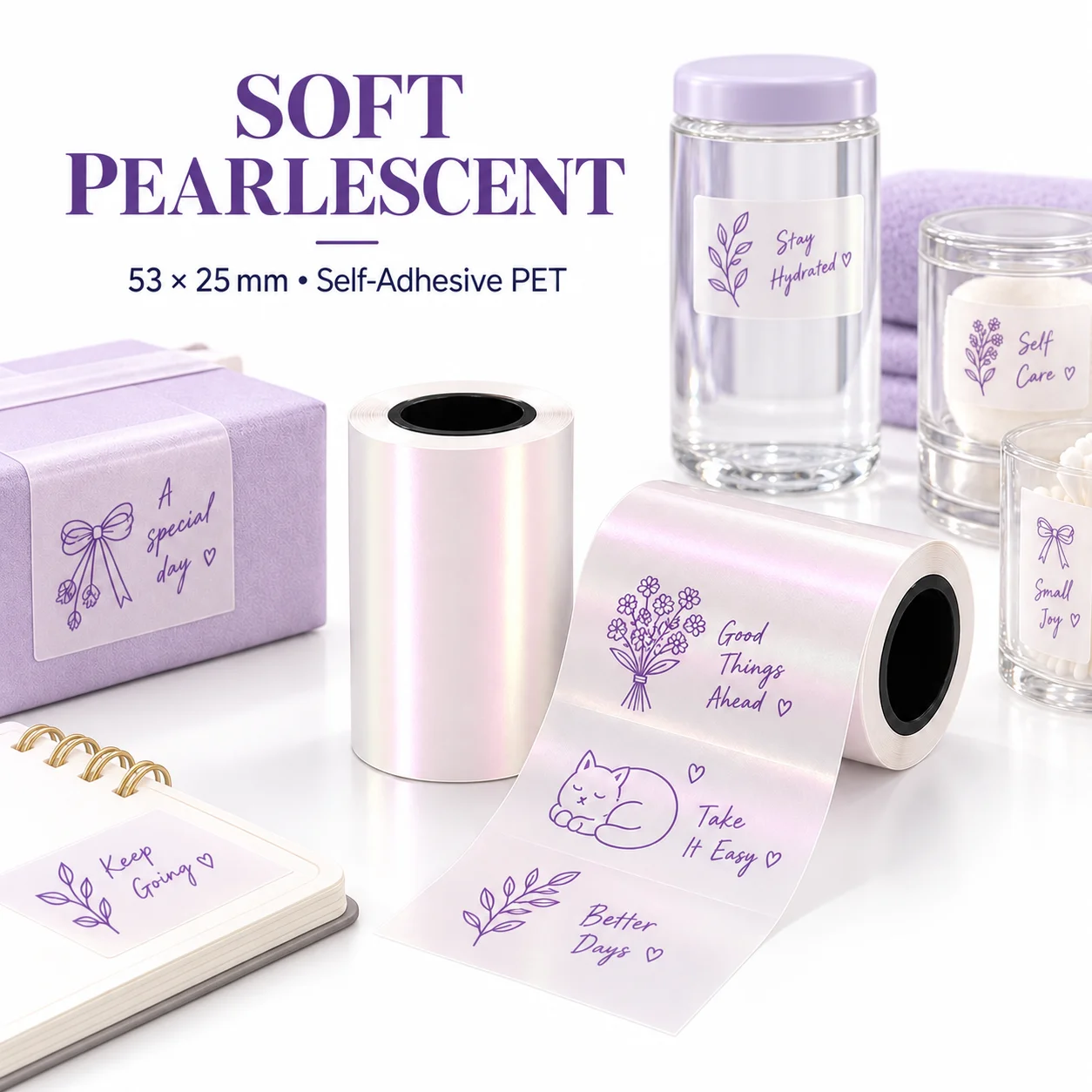 53x25mm Pearlescent Transparent PET Thermal Label Sticker Waterproof Compatible for Mini Thermal Printer Journal Tag