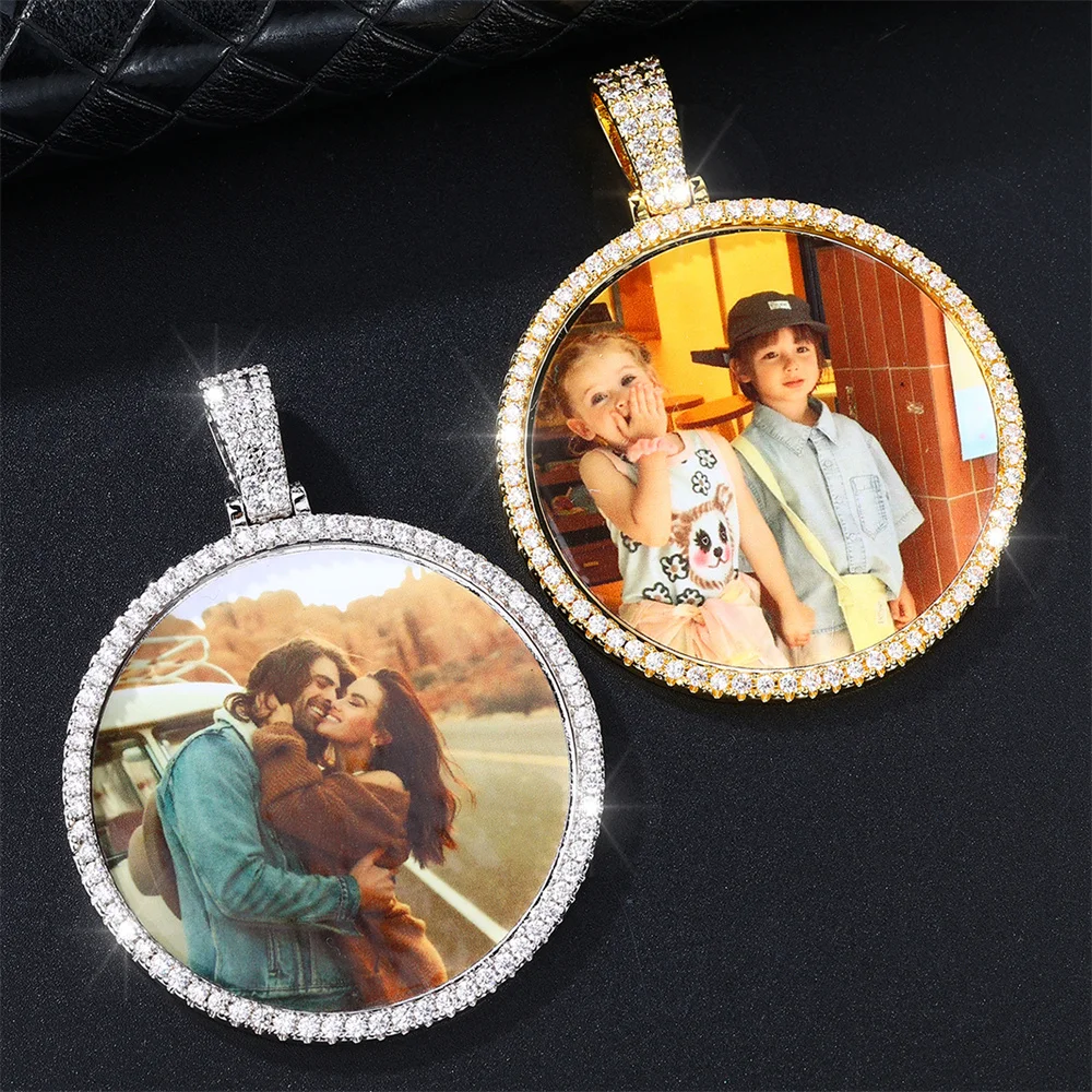 Hip Hop Custom Made Photo Iced Out Bling Cubic Zircon Round Necklace & Pendant For Men Jewelry With Tennis Chain