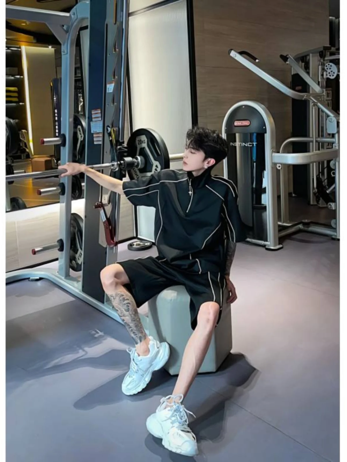 Casual Sporty Two-Piece Set for Men Summer Leisure Half-Zip T-Shirt Shorts Male Teenager Sensation Cool And Handsome Ensemble