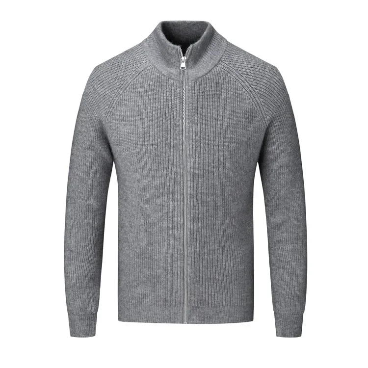 Camisola cardigan masculino outono e inverno versão coreana fino ajuste manga comprida estilo zíper jaqueta de malha grossa para homem