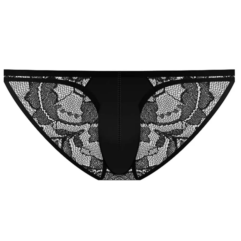 Men Lace Jacquard Brief Sexy Bikini Mens Accessories Sissy Underwear Man Ultra-thin Midrise Mesh Sheer Panties Elastic Lingerie