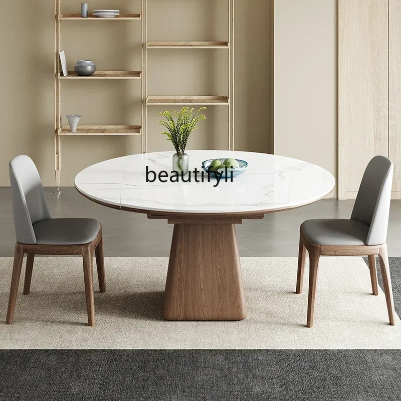 

YH55 Y Retractable solid wood rock slab dining table round modern simple household square and round multi-functional rectangle