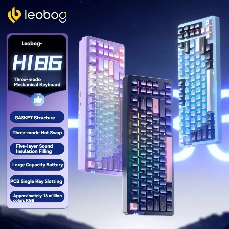 LEOBOG Hi86 لوحات المفاتيح الميكانيكية RGB قابلة للتبديل السريع سبائك الألومنيوم اللاسلكية ثلاثي الوضع مخصصة لوحة مفاتيح الألعاب ملحقات مكتب الكمبيوتر
