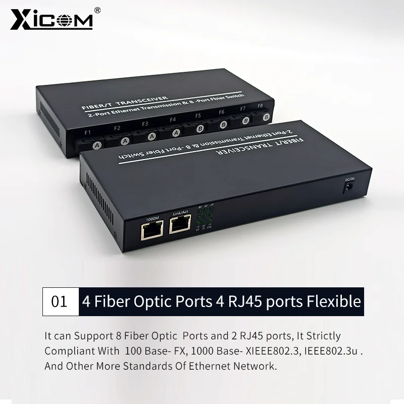 100/1000M Gigabit Ethernet Fiber Switch 8*1.25G Fiber Port 2 RJ45 Port Media Converter 20KM SC Single Mode Optical Transceiver