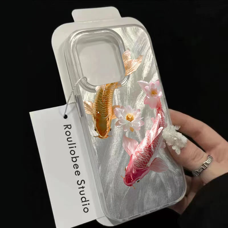 

Чехол для телефона с золотой рыбкой для плавания для iPhone 16 16E 15 11 12 13 14 Pro Max для iPhone XR XS Max 7 8 Plus, чехол с задней крышкой Funda
