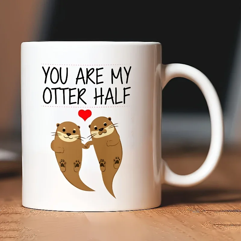1pc Otter Love Ceramic Coffee Mug - Insulated, Reusable, Machine Washable, Multipurpose, Perfect for Mother's Day, Birthdays