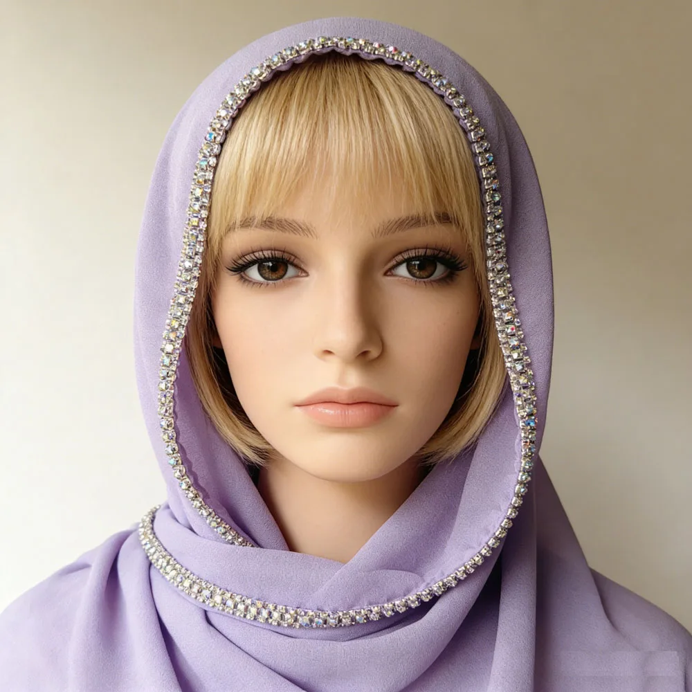 

Модный женский шифоновый длинный шарф со стразами, роскошные марлевые шарфы, шали, тюрбан, банданы, Bufanda, платок, чехол